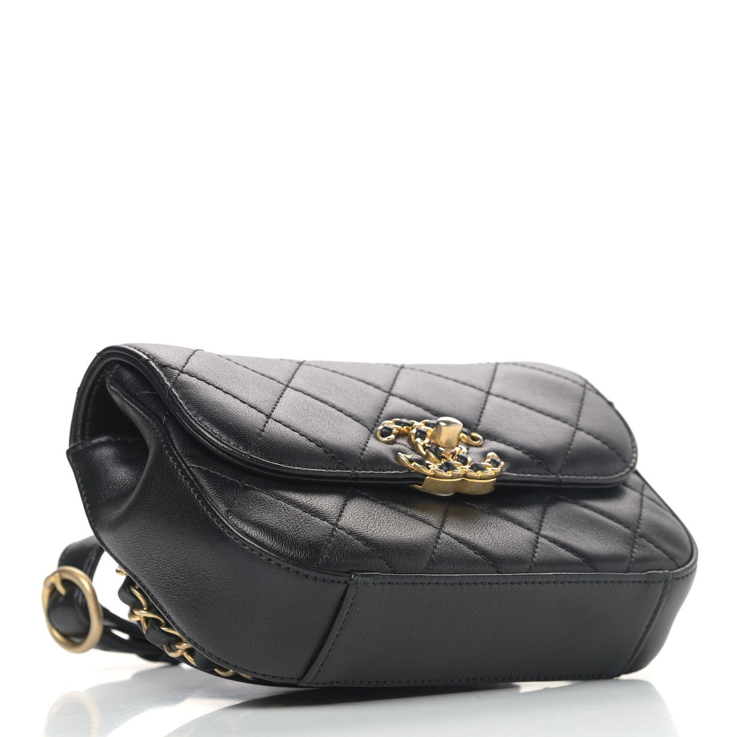 Lambskin Quilted Chain Infinity Waist Belt Bag Black