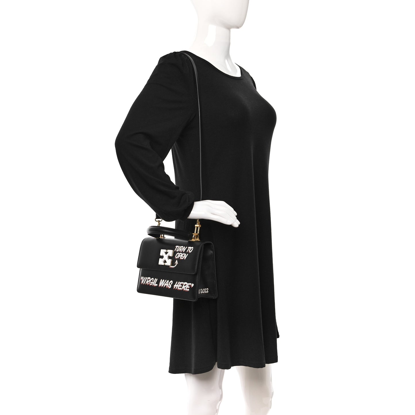 Calfskin Jitney 1.4 Virgil Was Here Shoulder Bag Black