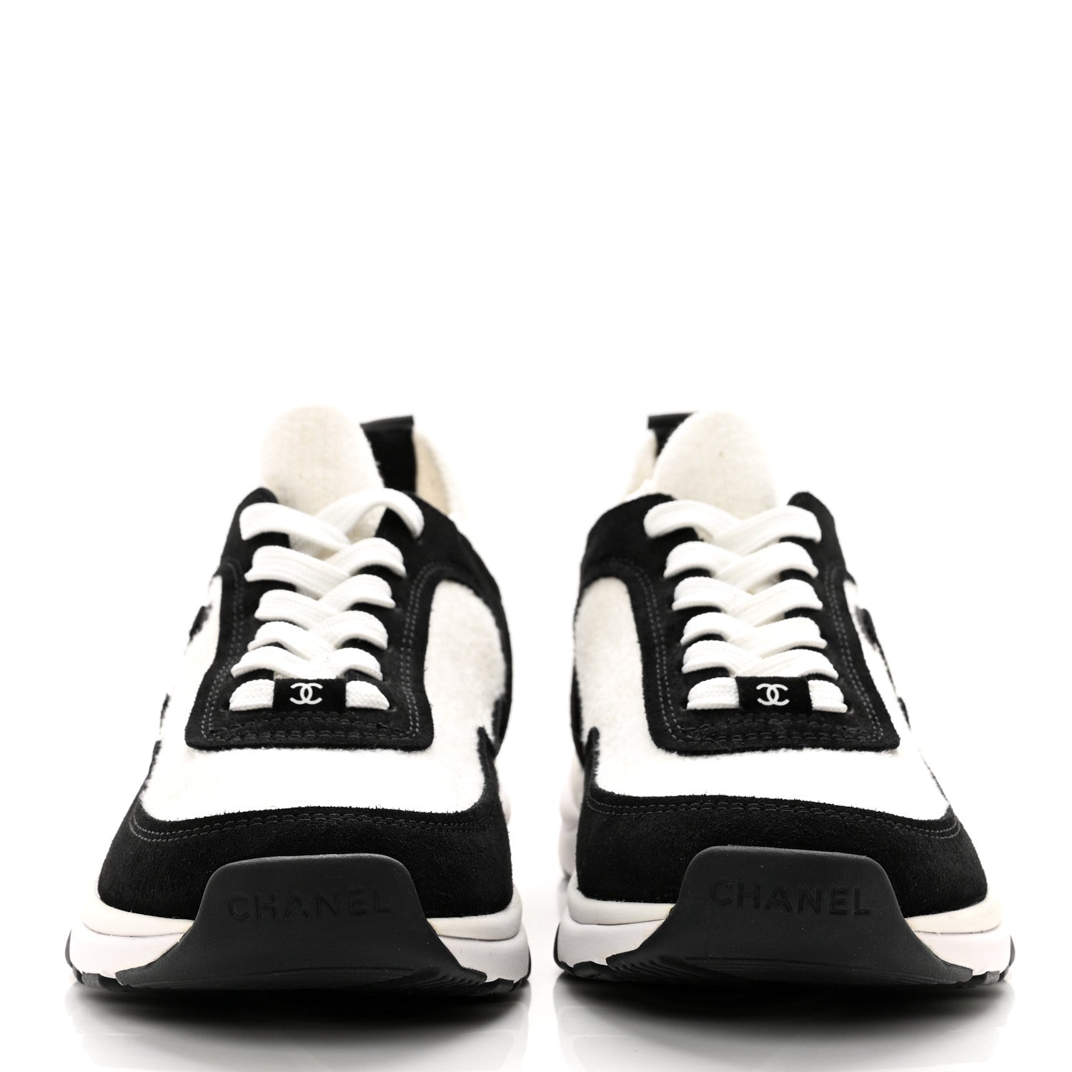 Chanel Fabric Suede Calfskin CC Sneakers 38.5 White Black 2 of 8