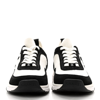 Chanel Fabric Suede Calfskin CC Sneakers 38.5 White Black 2 of 8