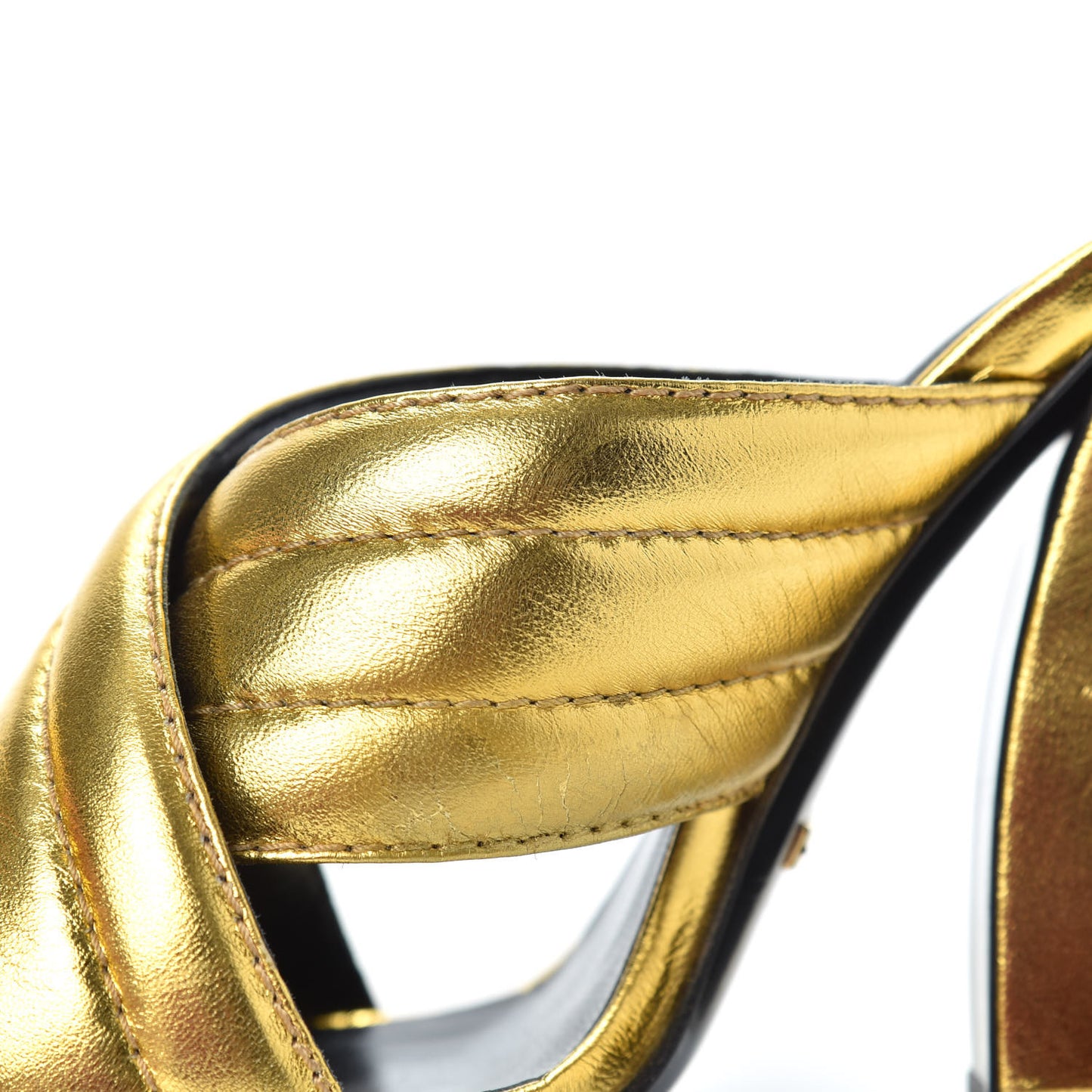 Metallic Nappa Webby Crossover High Heel Slide Sandals 35.5 Oro Vecchio