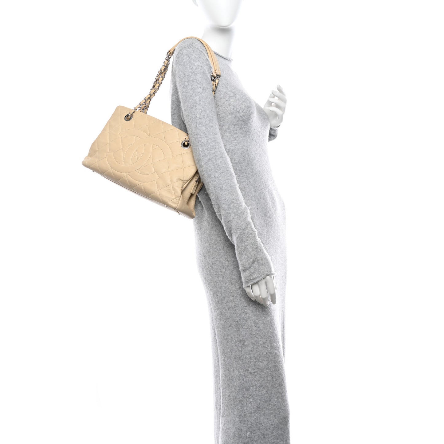 Caviar Quilted Petit Timeless Tote PTT Beige