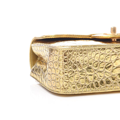 Chanel Metallic Calfskin Crocodile Embossed Cocodile Rectangular Mini Flap Gold 8 of 10