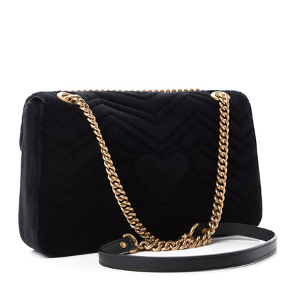 Gucci Velvet Matelasse Loved Embroidered Medium GG Marmont Shoulder Bag Black 3 of 10