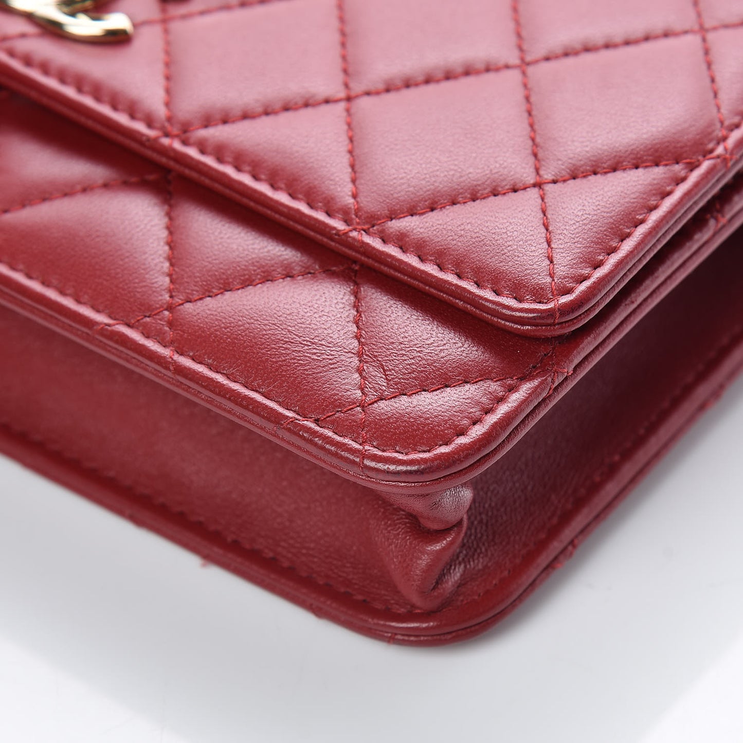 Lambskin Quilted Trendy CC Wallet On Chain WOC Dark Red
