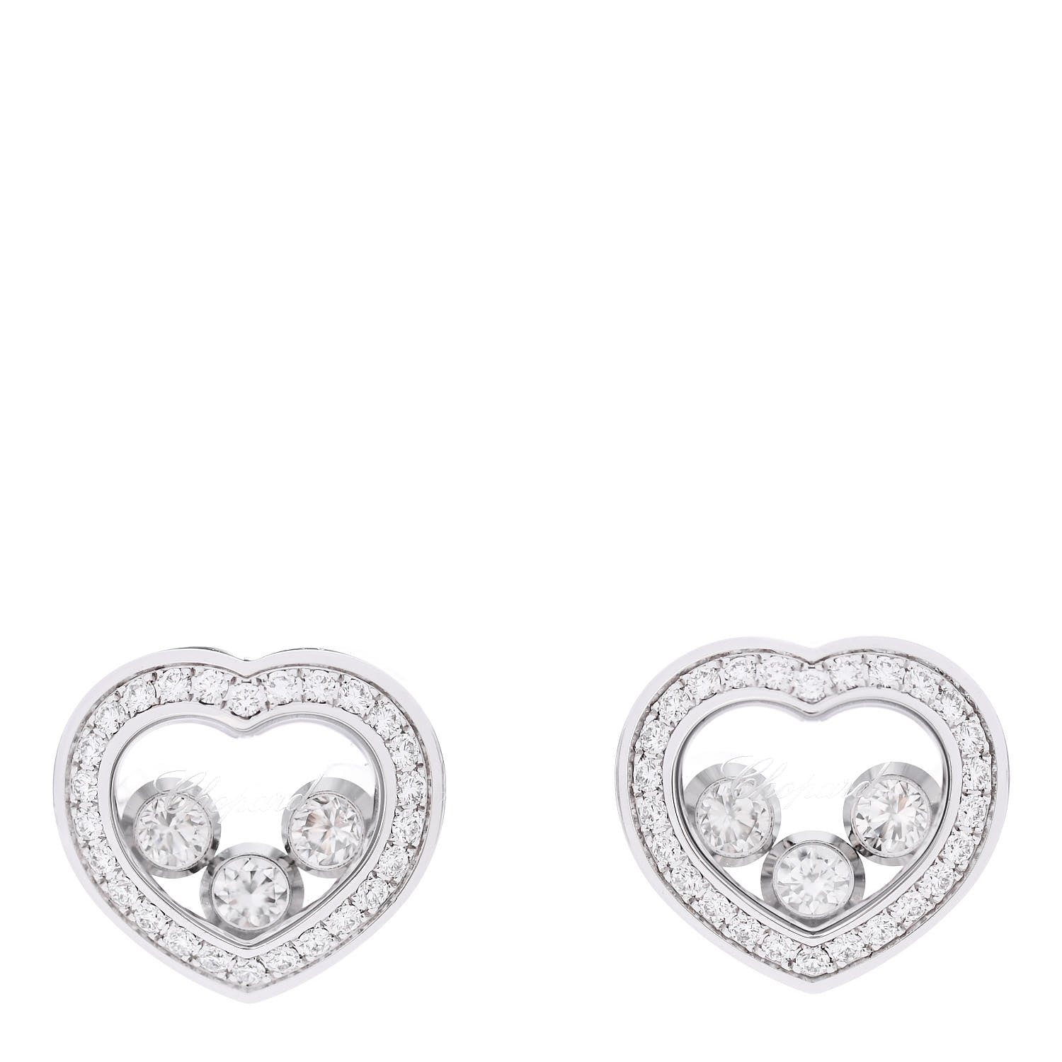 Chopard 18K White Gold Diamond 3 Floating Happy Diamonds Heart Earrings 1 of 7