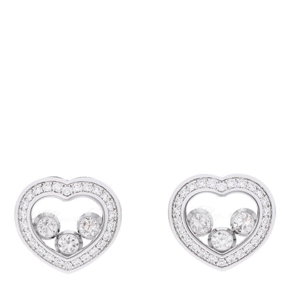 Chopard 18K White Gold Diamond 3 Floating Happy Diamonds Heart Earrings 1 of 7
