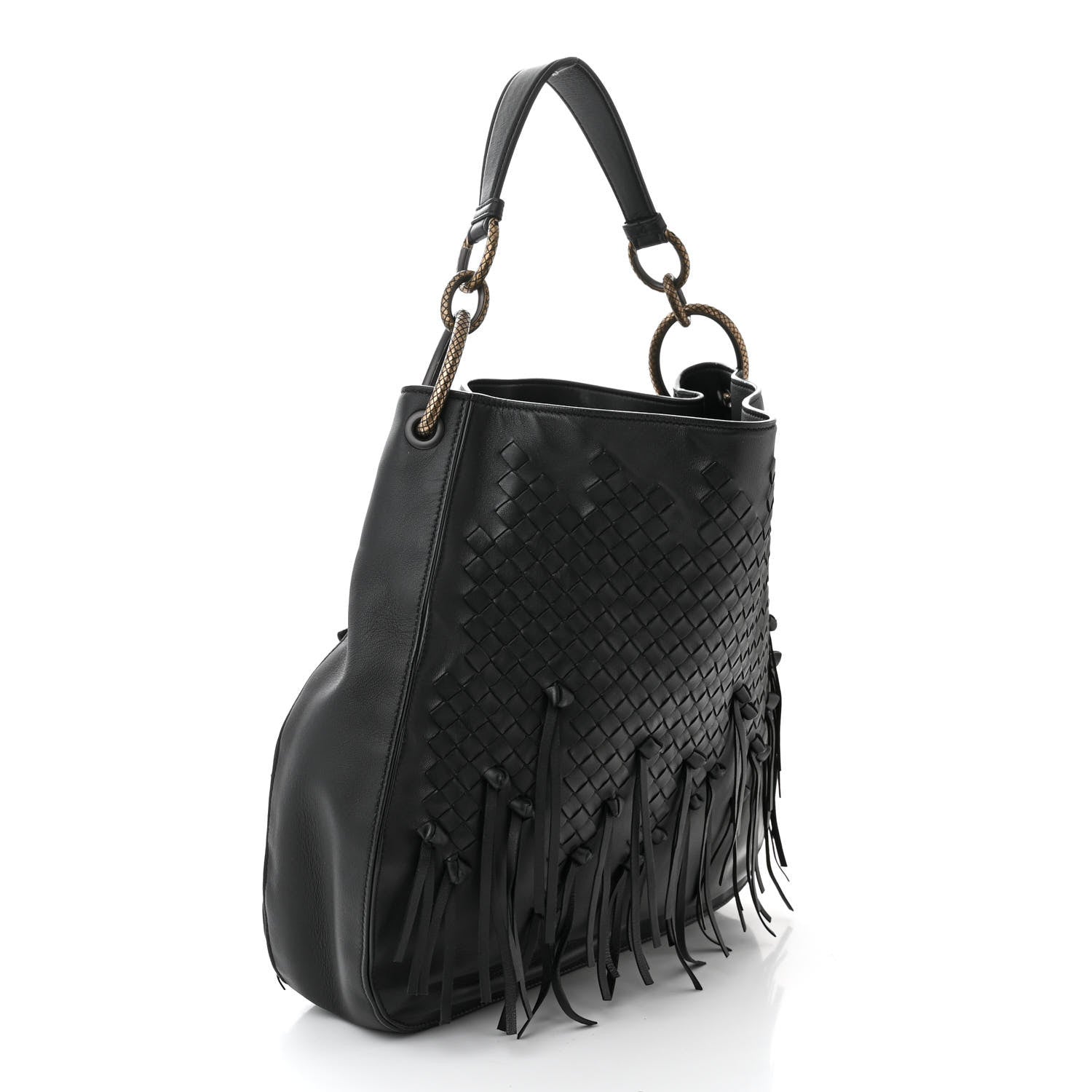 Bottega Veneta Nappa Intrecciato Fringe Brio Loop Hobo Black 3 of 11