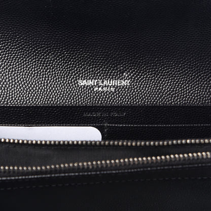 Saint Laurent Grain De Poudre Matelasse Chevron Monogram Flap Wallet Black 6 of 7