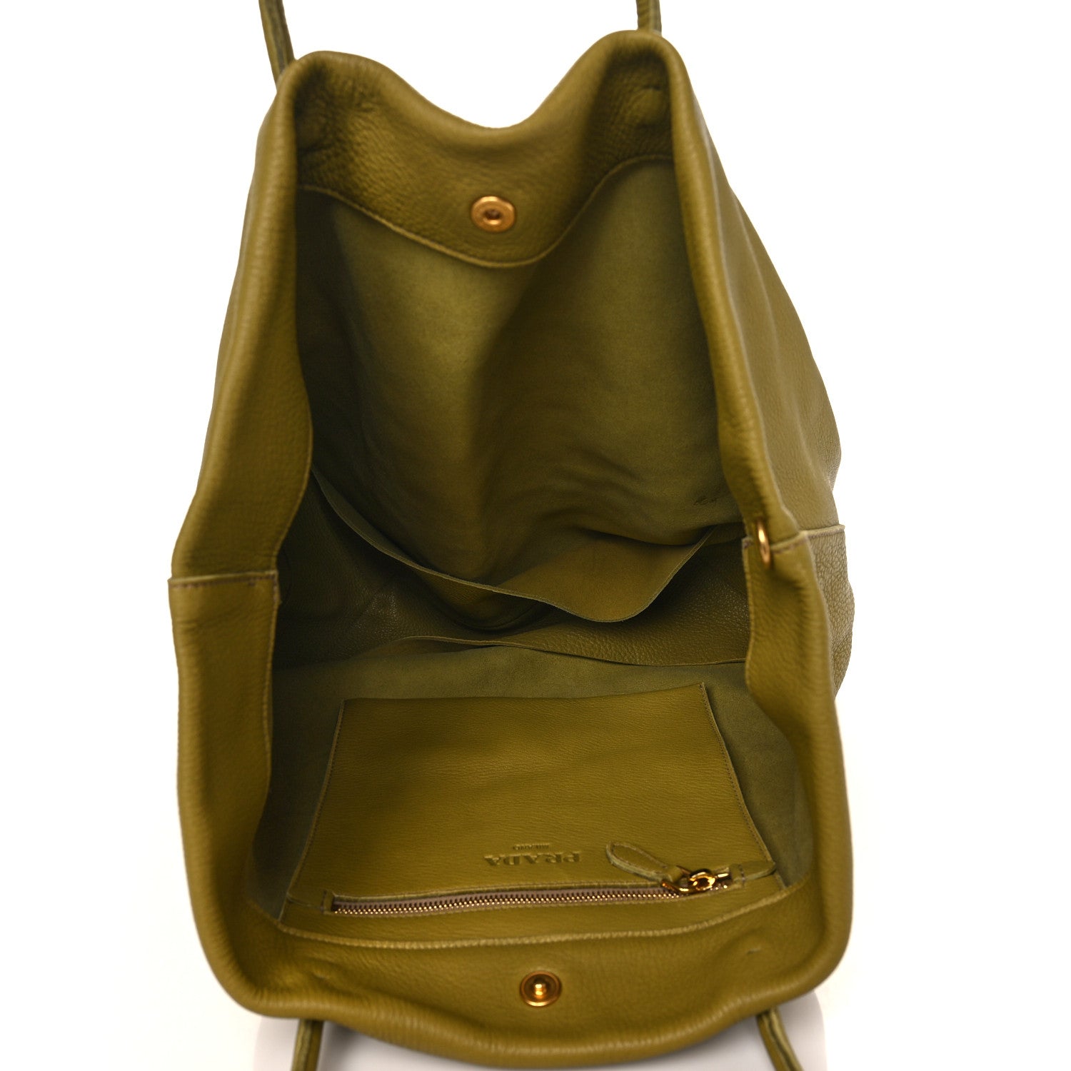 Prada Calfskin Embossed Logo Tote Green 4 of 8