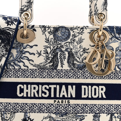 Christian Dior Canvas Embroidered Toile De Jouy Soleil Medium Lady D-Lite Blue 7 of 11