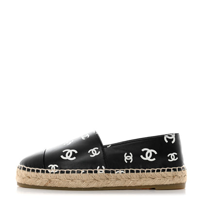 Chanel Lambskin Printed CC Espadrilles 37 Black White 1 of 10