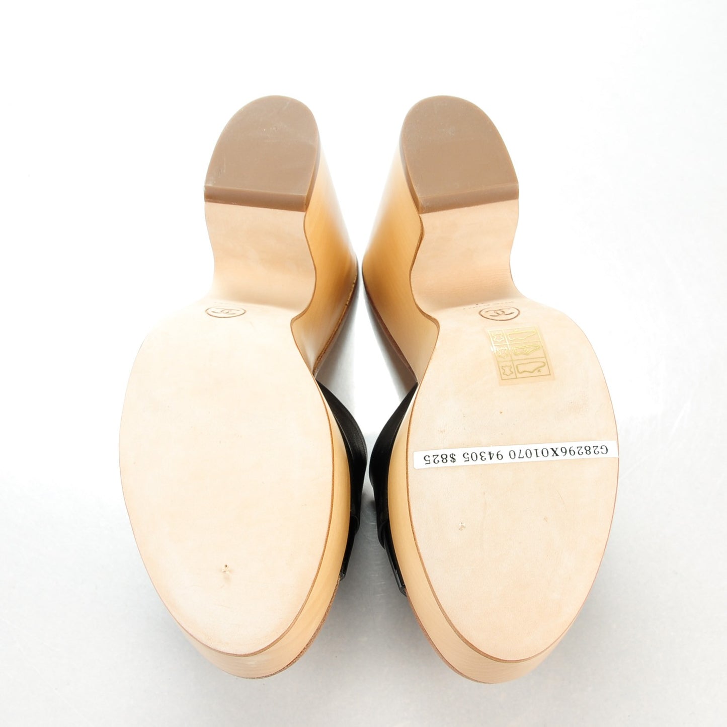 Calfskin Patent Wood CC Mules 37 Black