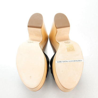 Chanel Calfskin Patent Wood CC Mules 37 Black 5 of 7