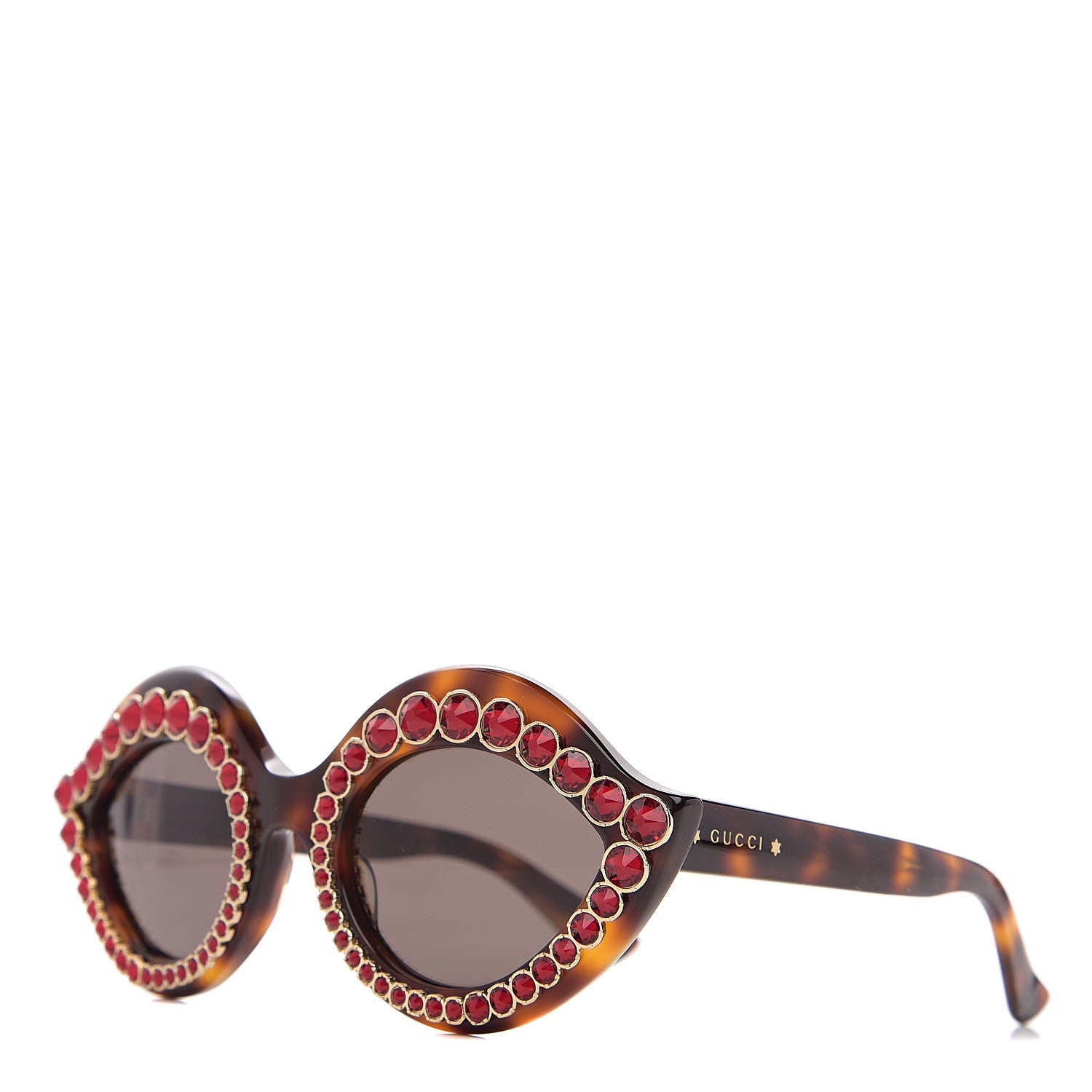 Gucci Acetate Crystal Studded Cat Eye Sunglasses GG0045S Tortoise 1 of 8