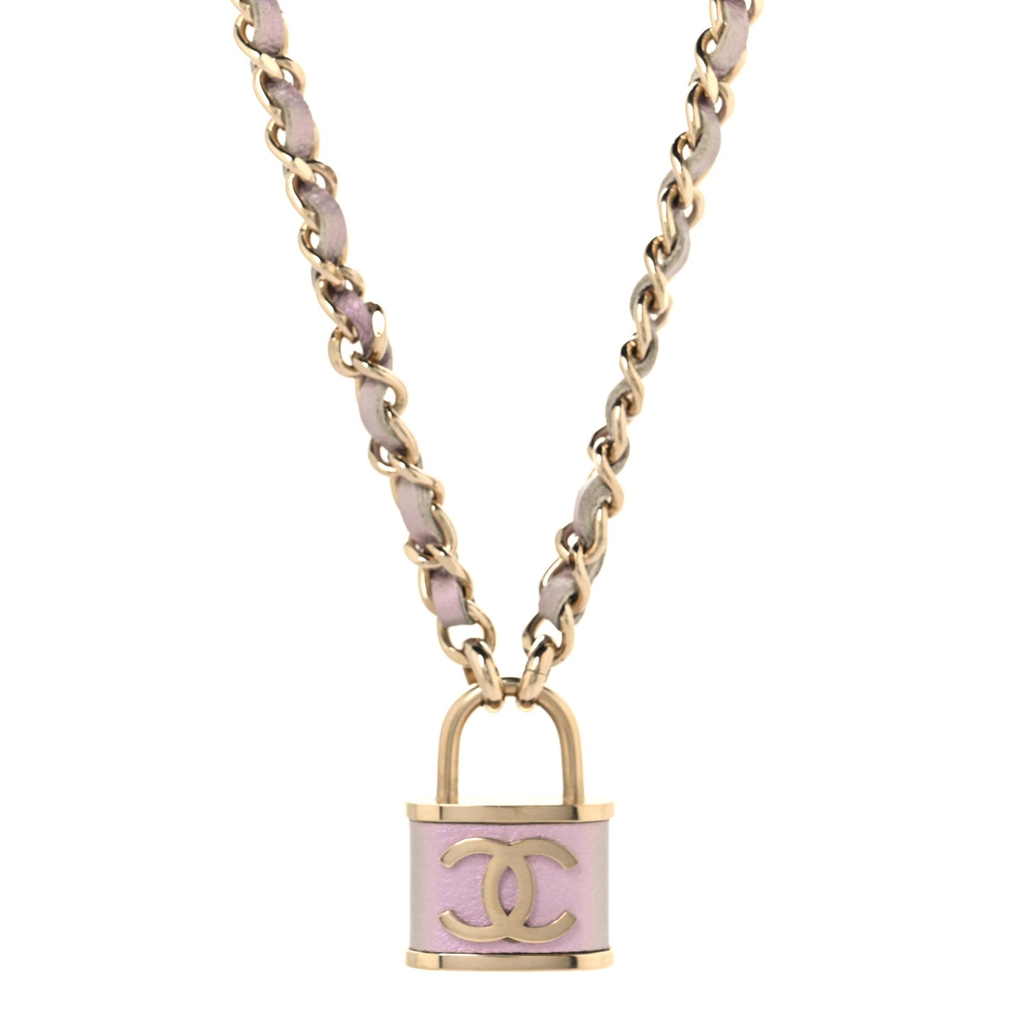 Metal Lambskin Chain CC Lock Choker Necklace Lilac