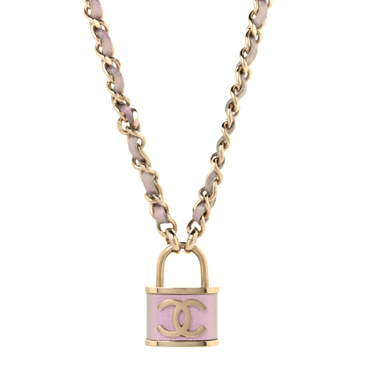 Chanel Metal Lambskin Chain CC Lock Choker Necklace Lilac 1 of 4