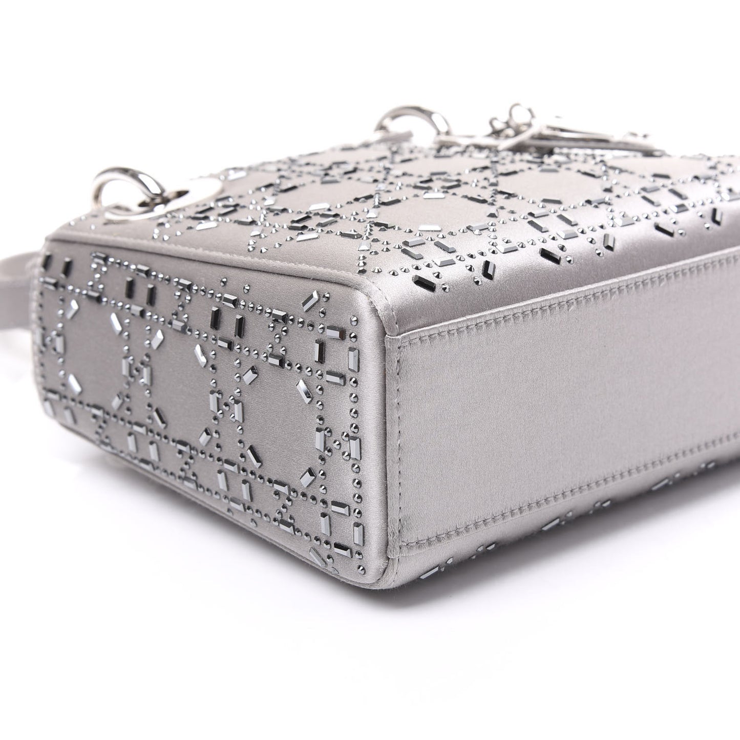 Satin Crystal Cannage Mini Lady Dior Gray