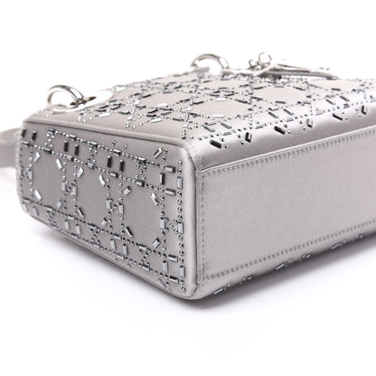 Christian Dior Satin Crystal Cannage Mini Lady Dior Gray 5 of 9