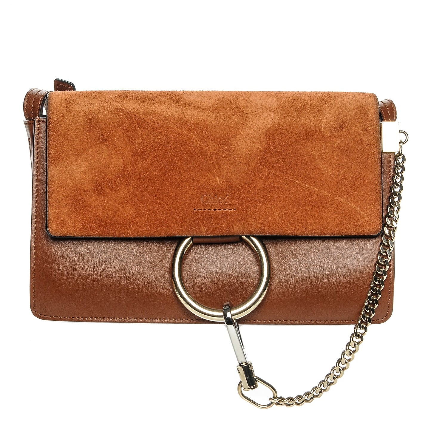 Suede Calfskin Small Faye Shoulder Bag Tobacco