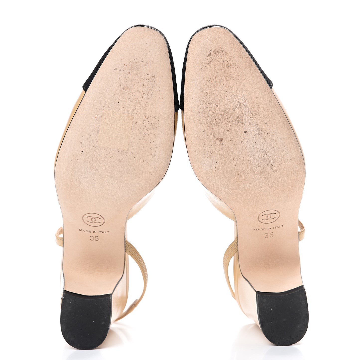 Goatskin Grosgrain Cap Toe CC Slingback Pumps 35 Beige Black