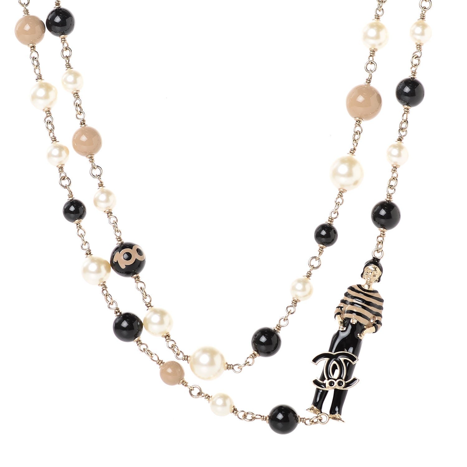 Chanel Pearl Beaded Enamel CC Coco Long Necklace Blanc Nacre Black Beige Gold 1 of 6
