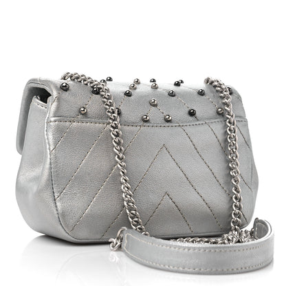 Chanel Metallic Lambskin Chevron Quilted Studded Extra Mini Flap Silver 3 of 13