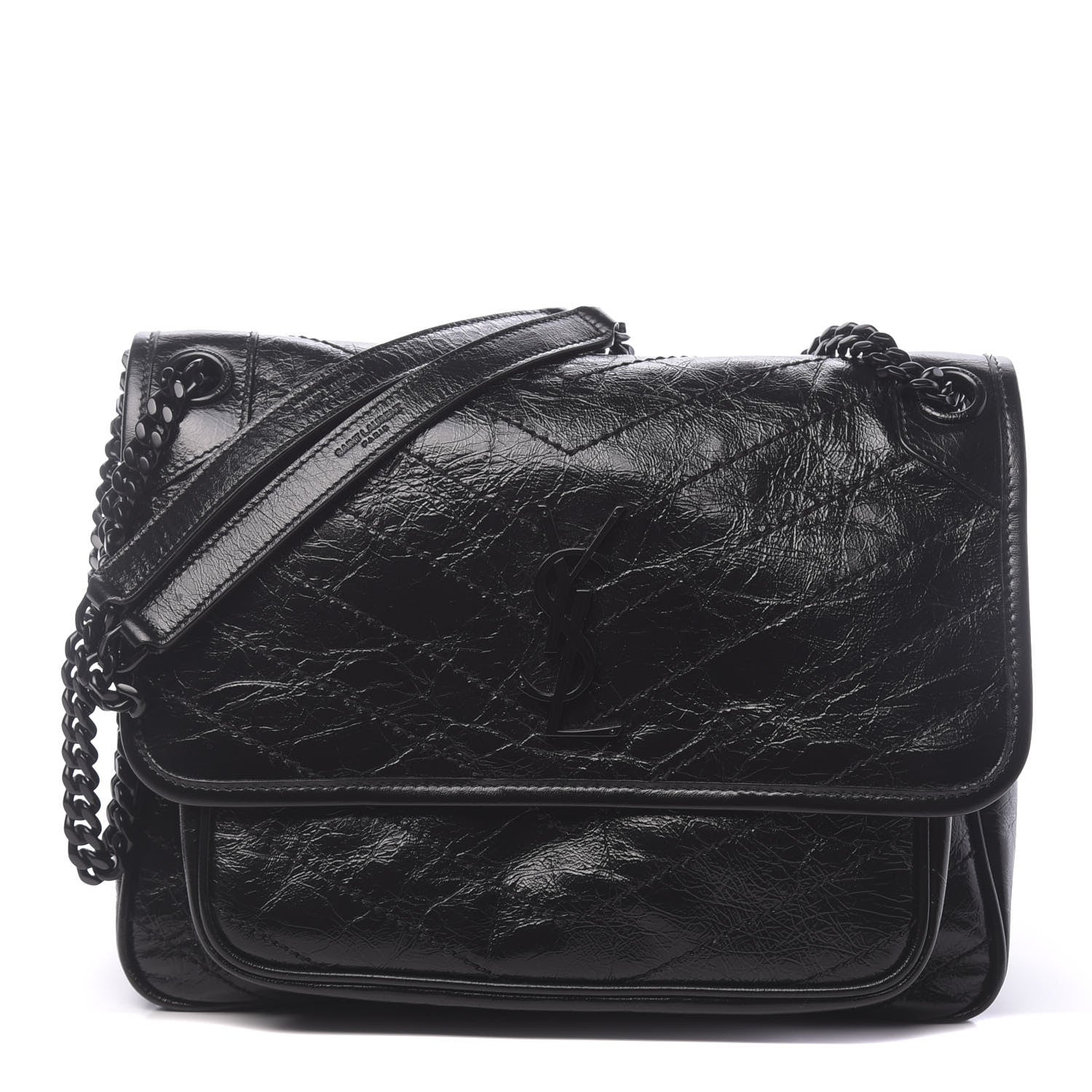 Saint Laurent Crinkled Calfskin Matelasse Monogram Medium Niki Chain Satchel Black 1 of 9