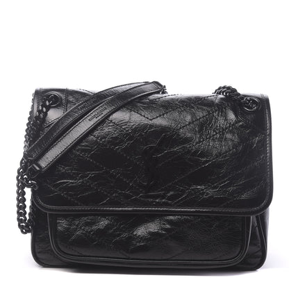 Saint Laurent Crinkled Calfskin Matelasse Monogram Medium Niki Chain Satchel Black 1 of 9