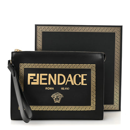 Fendi X VERSACE Vitello Grace Fendace FF Baroque Logo Large Flat Pouch Black 11 of 11