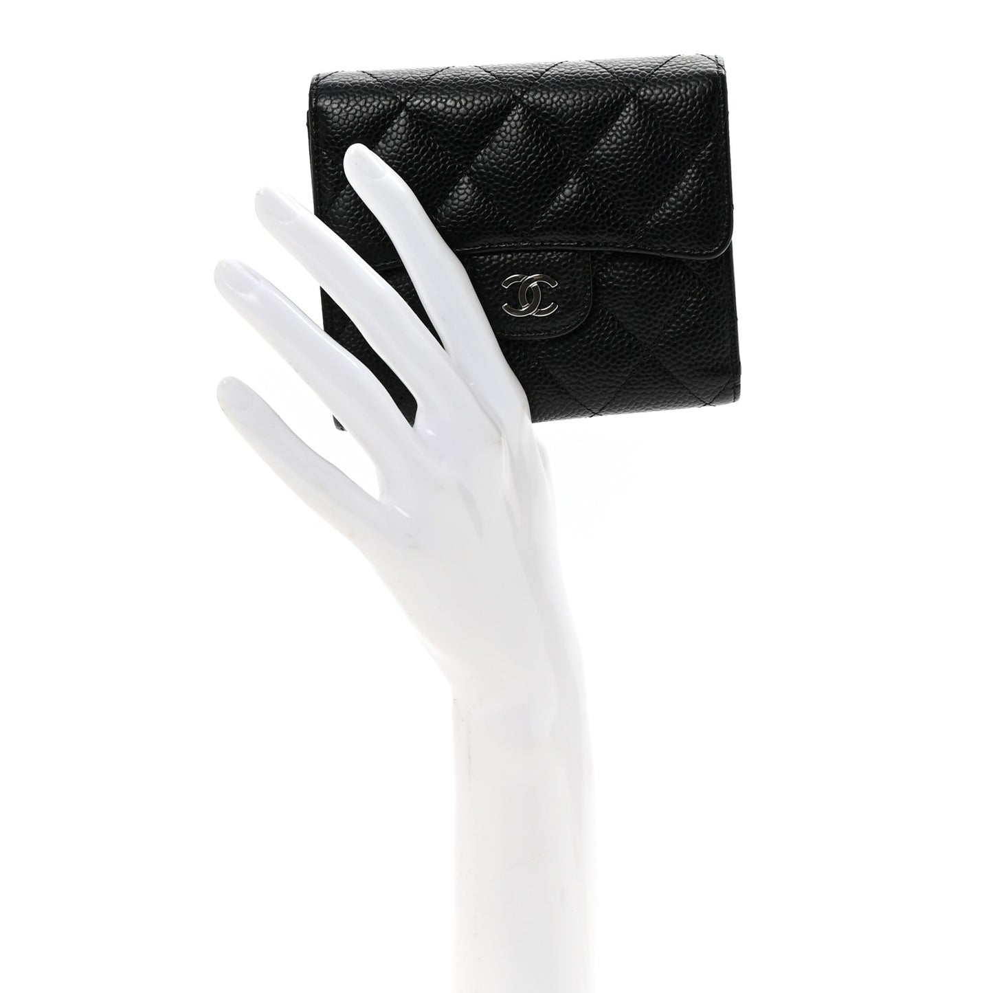 Caviar Quilted Compact Flap Wallet Black