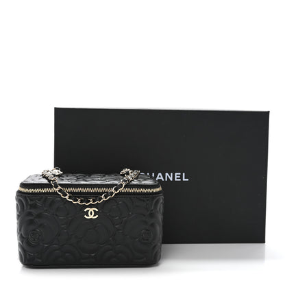 Chanel Lambskin Camellia Embossed Small Vanity Case With Chain Black 11 of 11