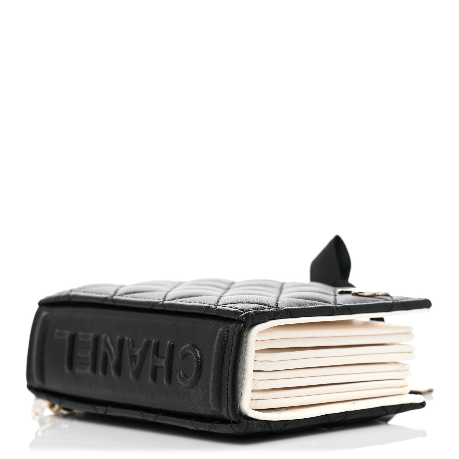 Chanel Lambskin Quilted Book Card Holder on Chain Black 4 of 10