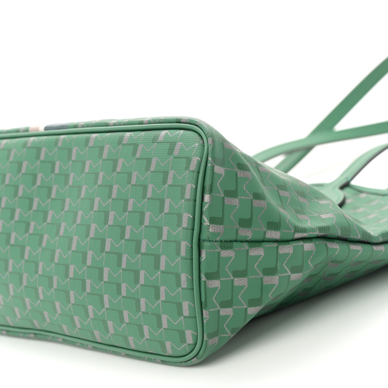 Moynat Grained Calfskin Canvas 1920 Oh! Tote Ruban PM Green Silver 10 of 10
