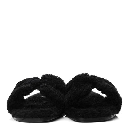 Hermes Woolskin Oran Sandals 38 Black 2 of 4
