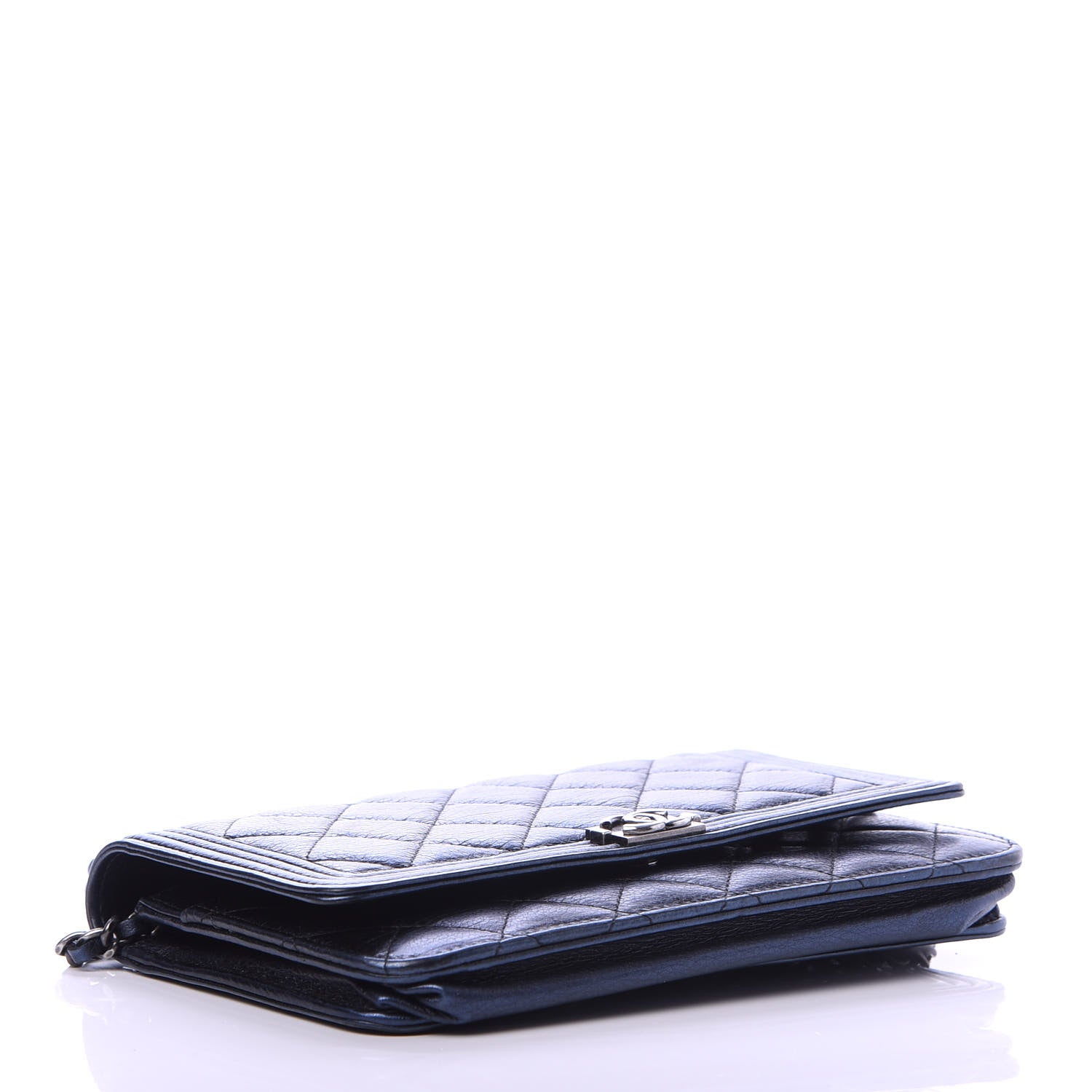 Chanel Metallic Calfskin Quilted Boy Wallet On Chain WOC Navy Blue 4 of 13