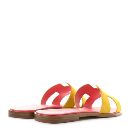 Hermes Suede Goatskin Oran Sandals 39.5 Jaune Sable 4 of 9