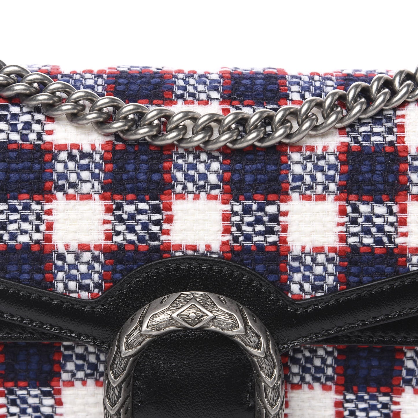 Vintage Tweed Check Small Dionysus Shoulder Bag White Hibiscus Red Marine