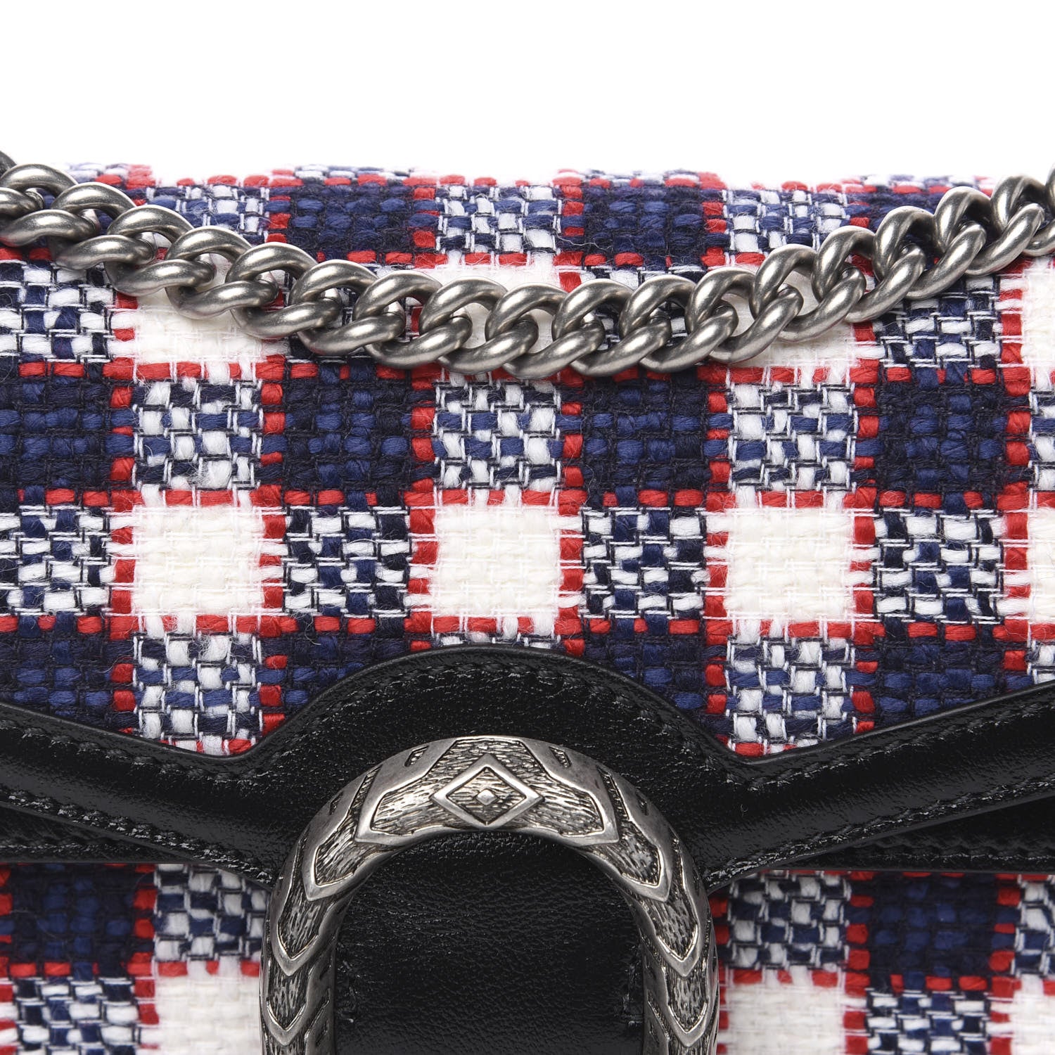 Gucci Vintage Tweed Check Small Dionysus Shoulder Bag White Hibiscus Red Marine 8 of 10