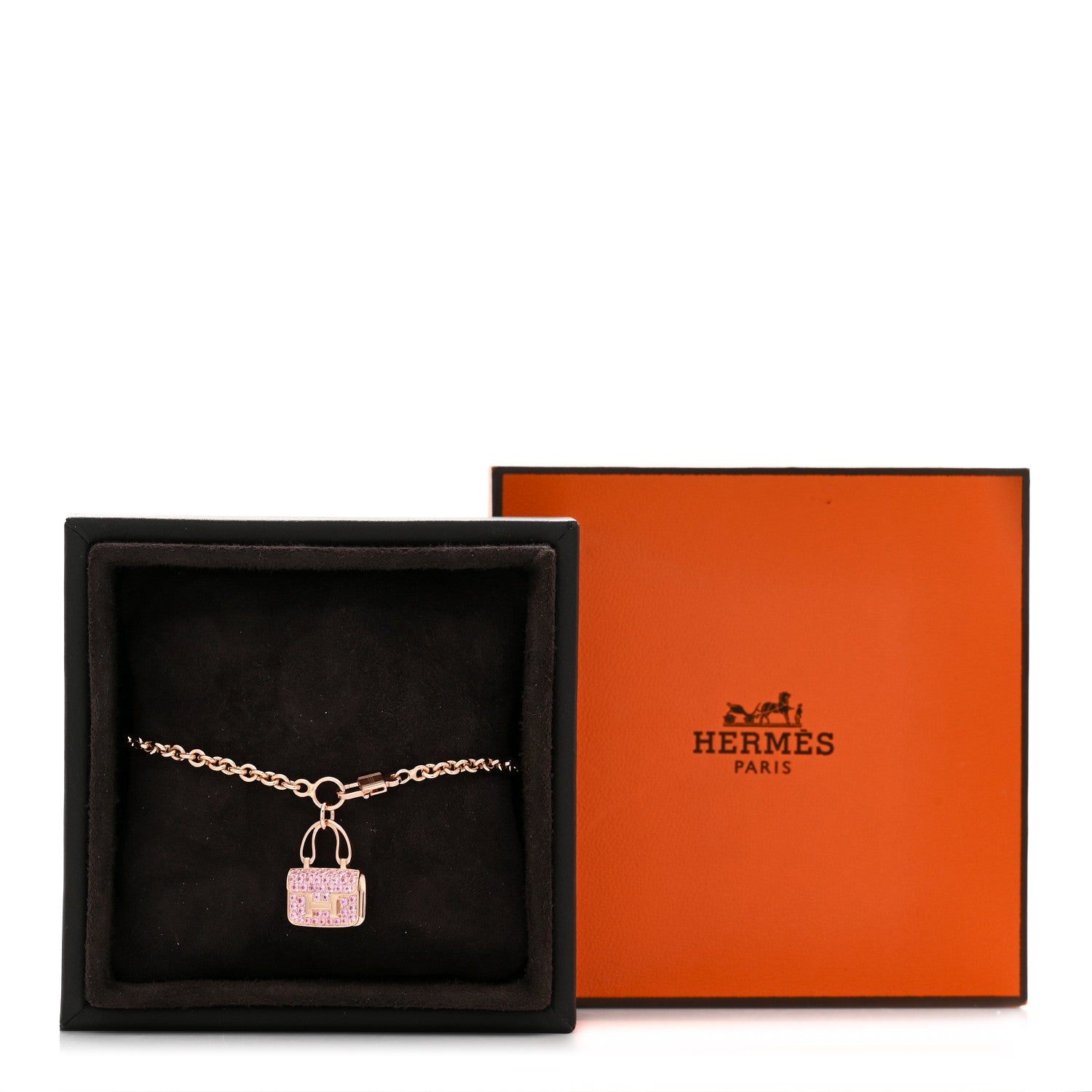 Hermes 18K Rose Gold Pink Sapphire Constance Amulettes Bracelet ST 4 of 4