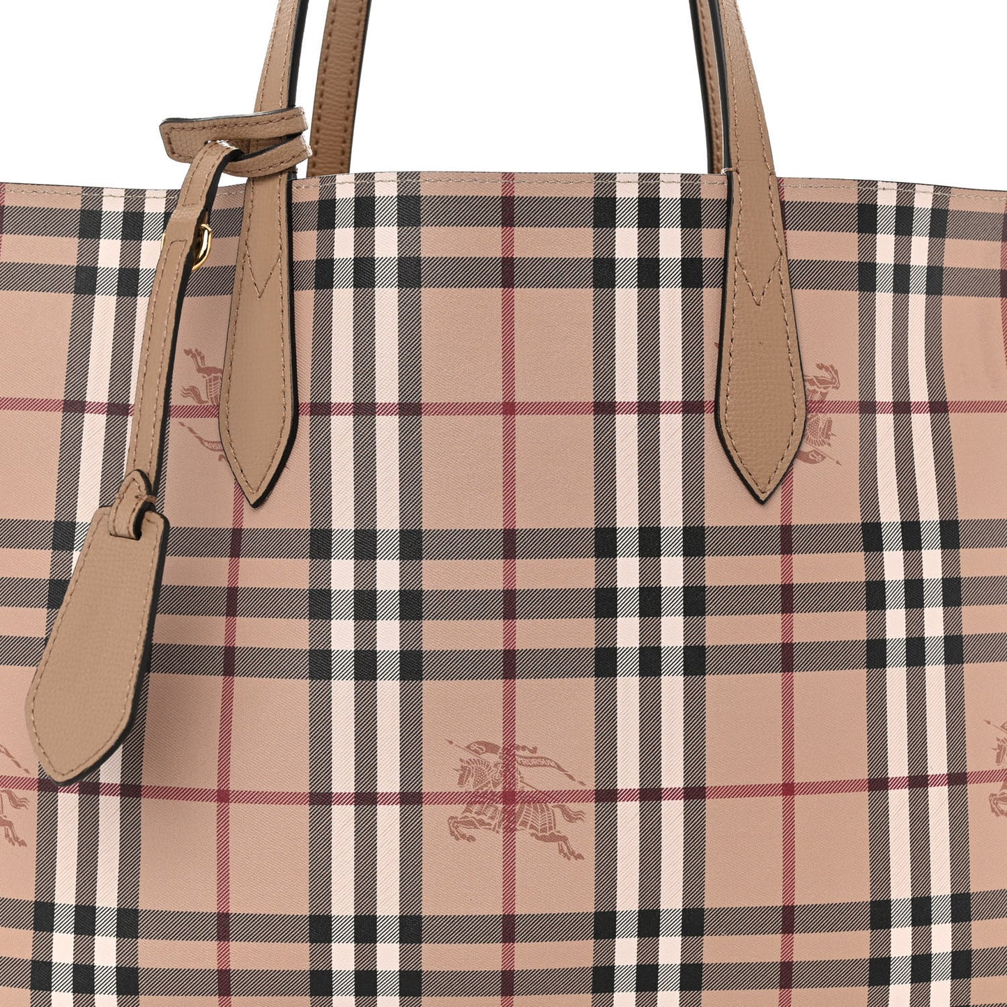 Grainy Calfskin Haymarket Check Medium Reversible Tote Camel