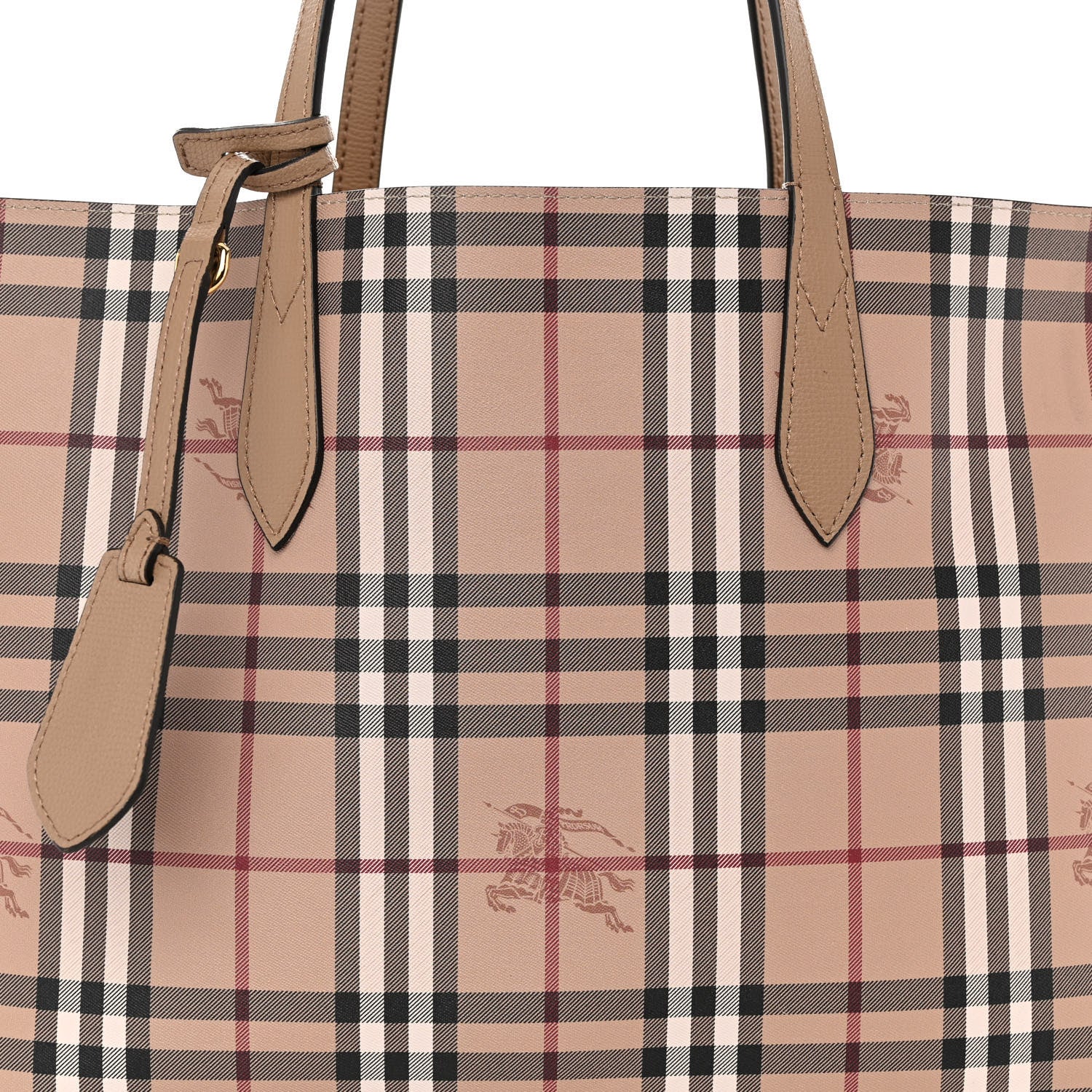 Burberry Grainy Calfskin Haymarket Check Medium Reversible Tote Camel 11 of 16