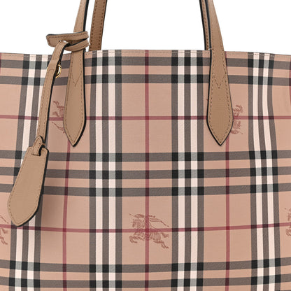 Burberry Grainy Calfskin Haymarket Check Medium Reversible Tote Camel 11 of 16
