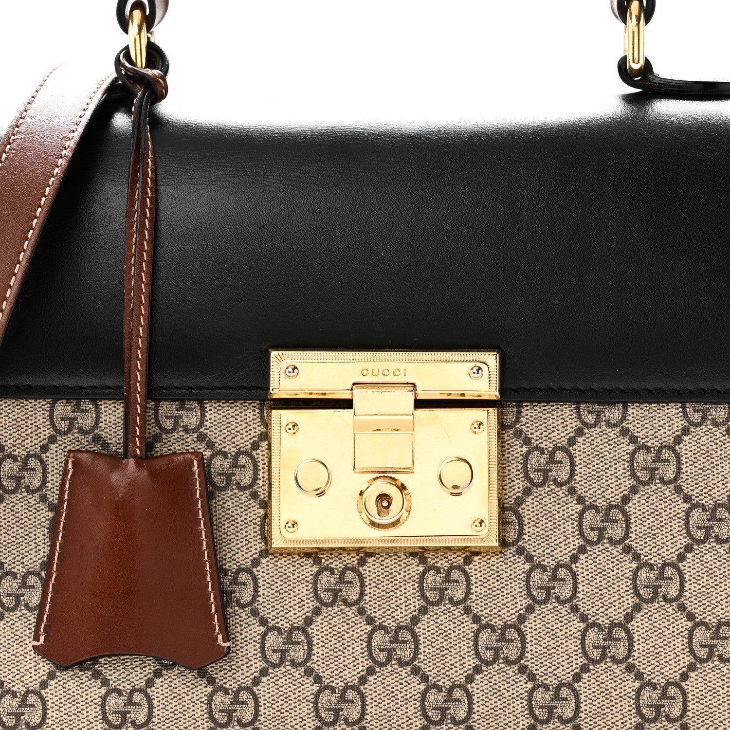 Gucci GG Supreme Monogram Calfskin Small Padlock Top Handle Bag Beige Black Cuir 8 of 10