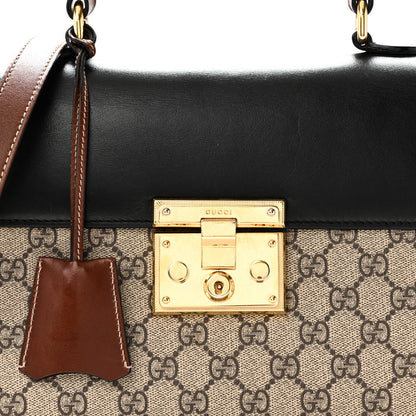 Gucci GG Supreme Monogram Calfskin Small Padlock Top Handle Bag Beige Black Cuir 8 of 10