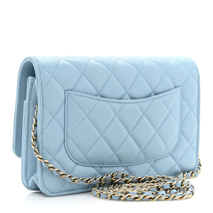 Chanel Caviar Quilted Wallet on Chain WOC Light Blue 3 of 16