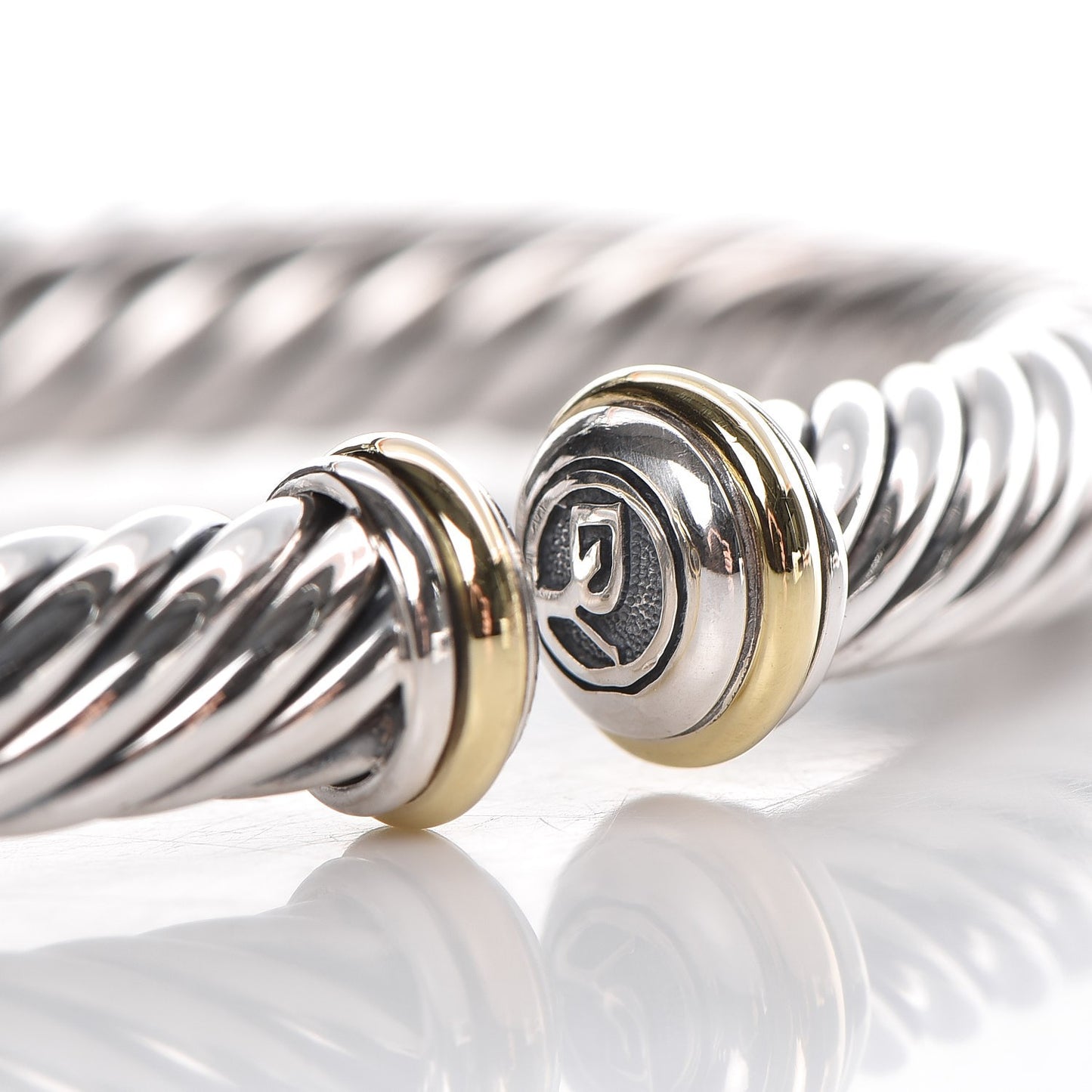 Sterling Silver 18K Yellow Gold 7mm Cablespira Bracelet