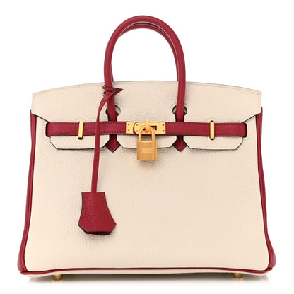 Hermes Togo Horseshoe Birkin 25 Craie Rouge Grenat 1 of 11