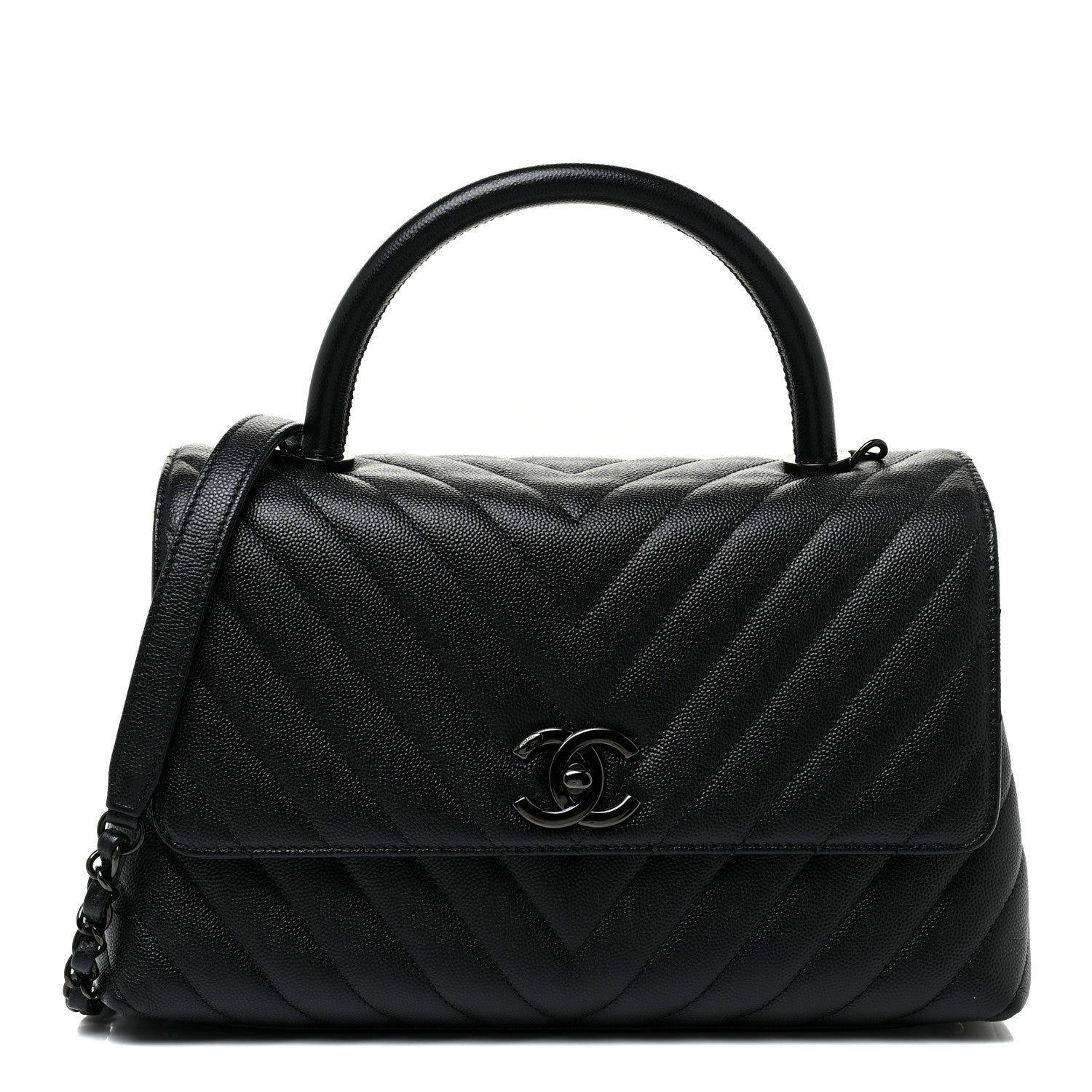 Chanel Caviar Chevron Quilted Small Coco Handle Flap So Black 1 of 14