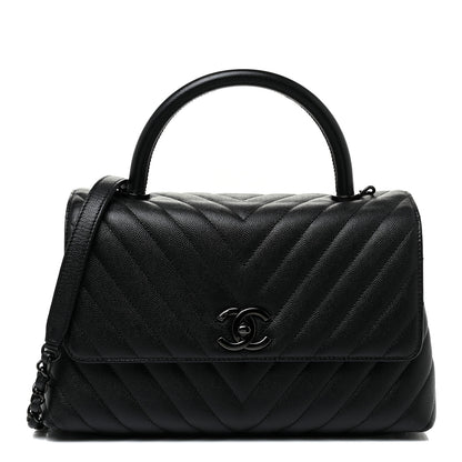 Chanel Caviar Chevron Quilted Small Coco Handle Flap So Black 1 of 14